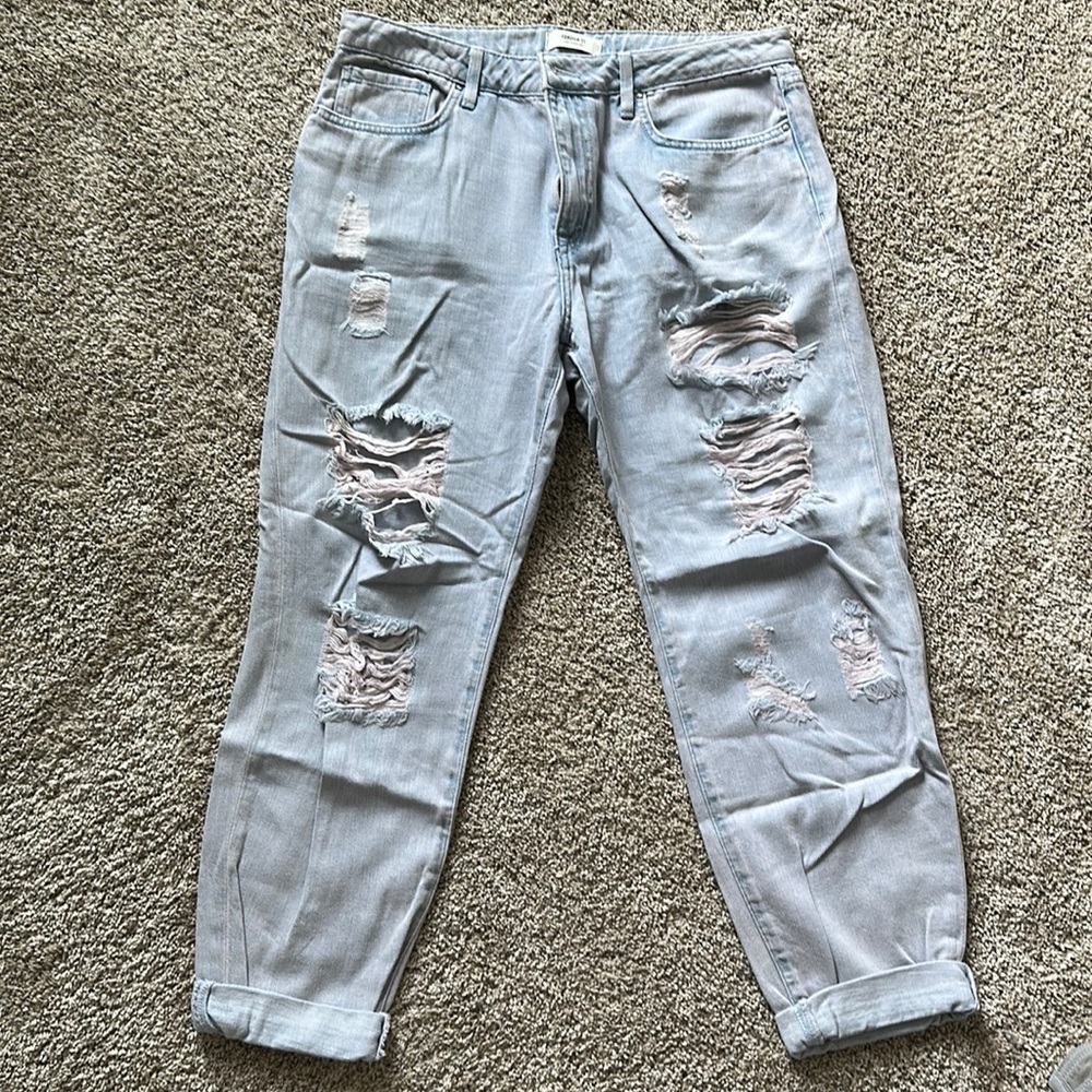 Forever 21 Light Washed Distressed Mom Jeans